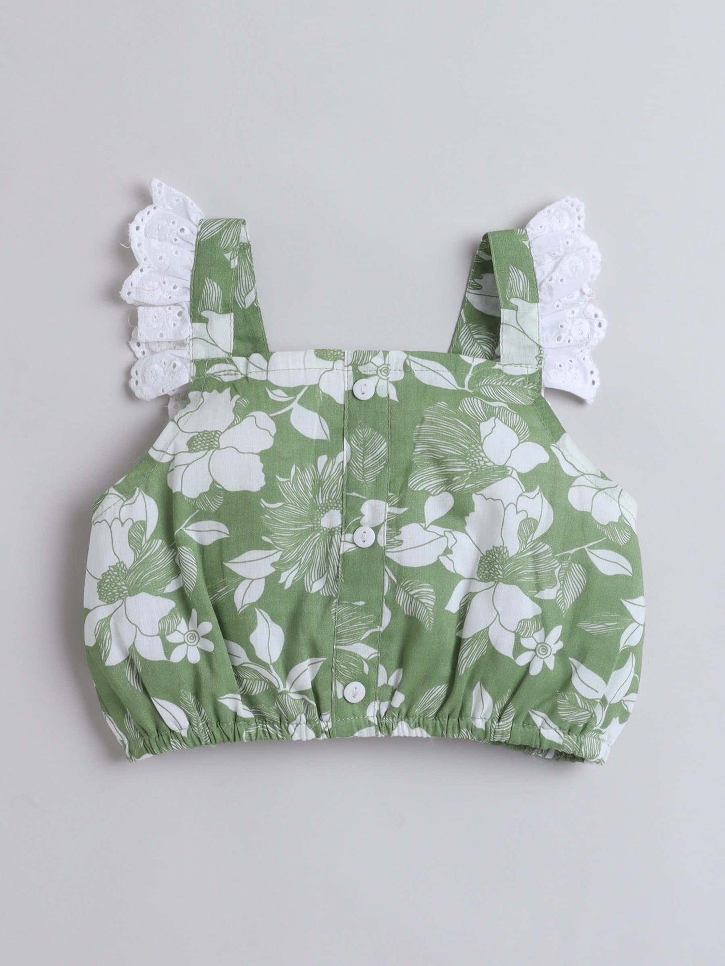 Girls Floral Print Button Top & Skirt Set – Chic and Casual - Pure, Chemical-Free Kidswear