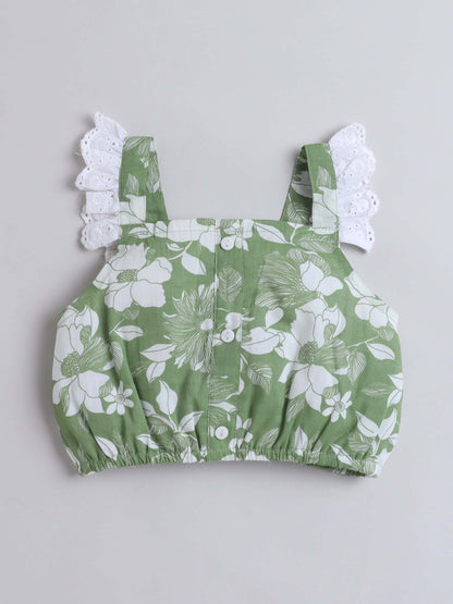 Girls Floral Print Button Top & Skirt Set – Chic and Casual - Pure, Chemical-Free Kidswear