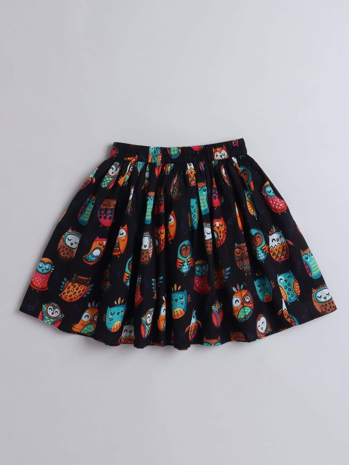 Girls Cotton Top with Owl Print Skirt – Trendy Green Ensemble - Pure, Chemical-Free Kidswear
