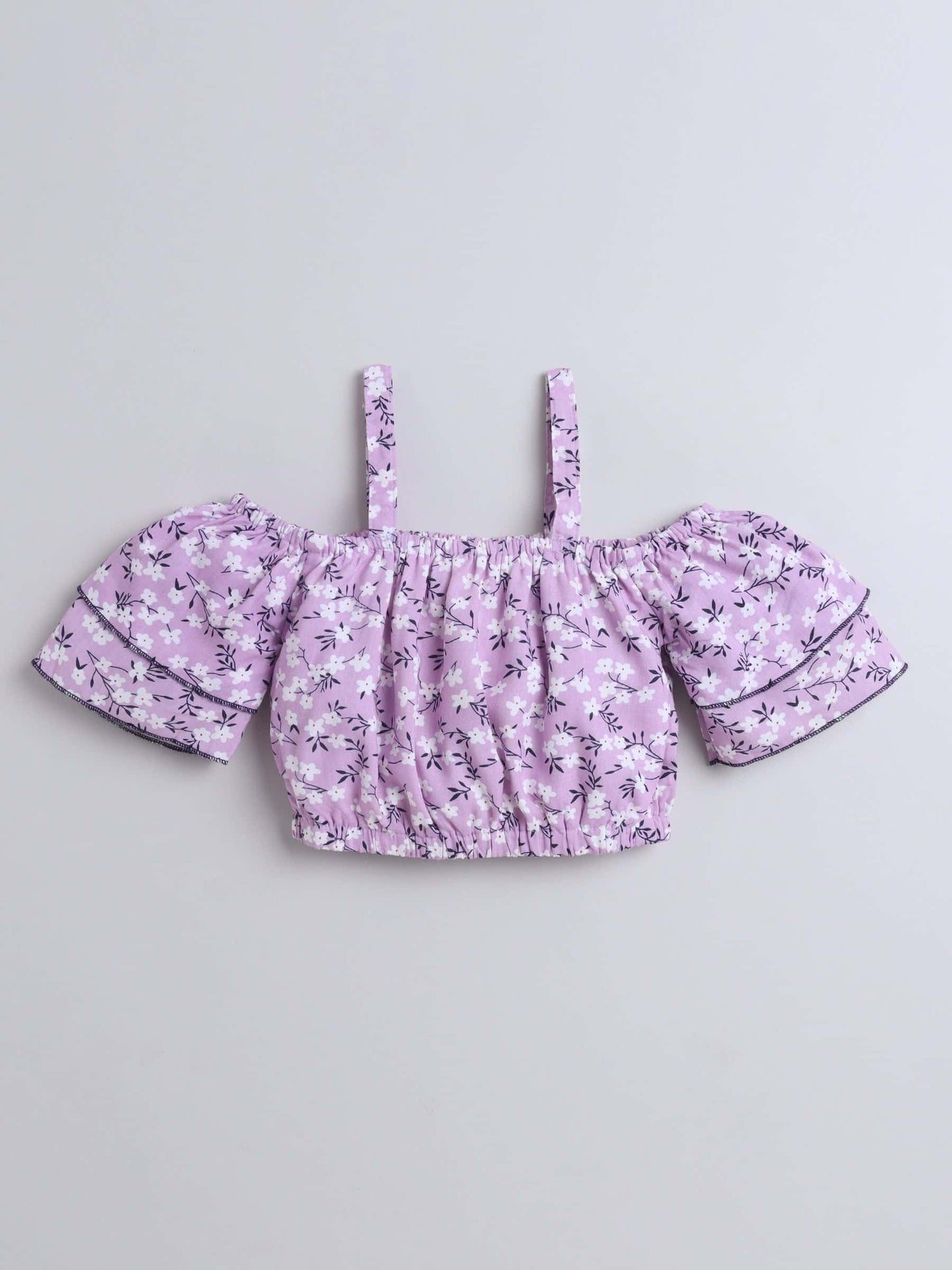 Girls Floral Print Crop Top & Three-Piece Lyre Skirt – Mauve Set - Pure, Chemical-Free Kidswear