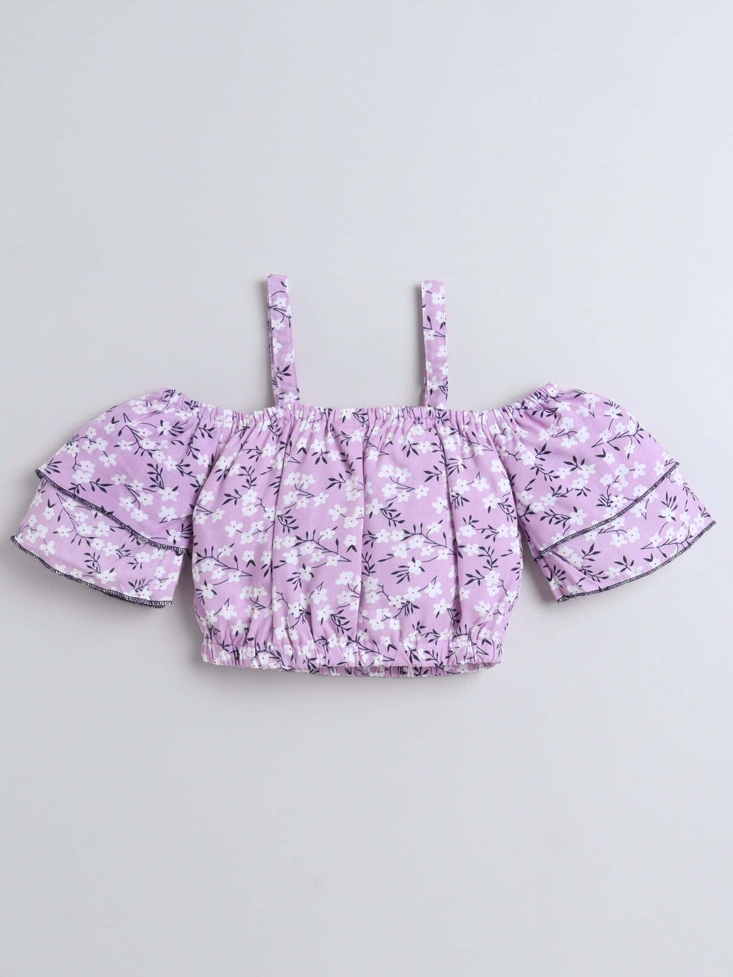 Girls Floral Print Crop Top & Three-Piece Lyre Skirt – Mauve Set - Pure, Chemical-Free Kidswear
