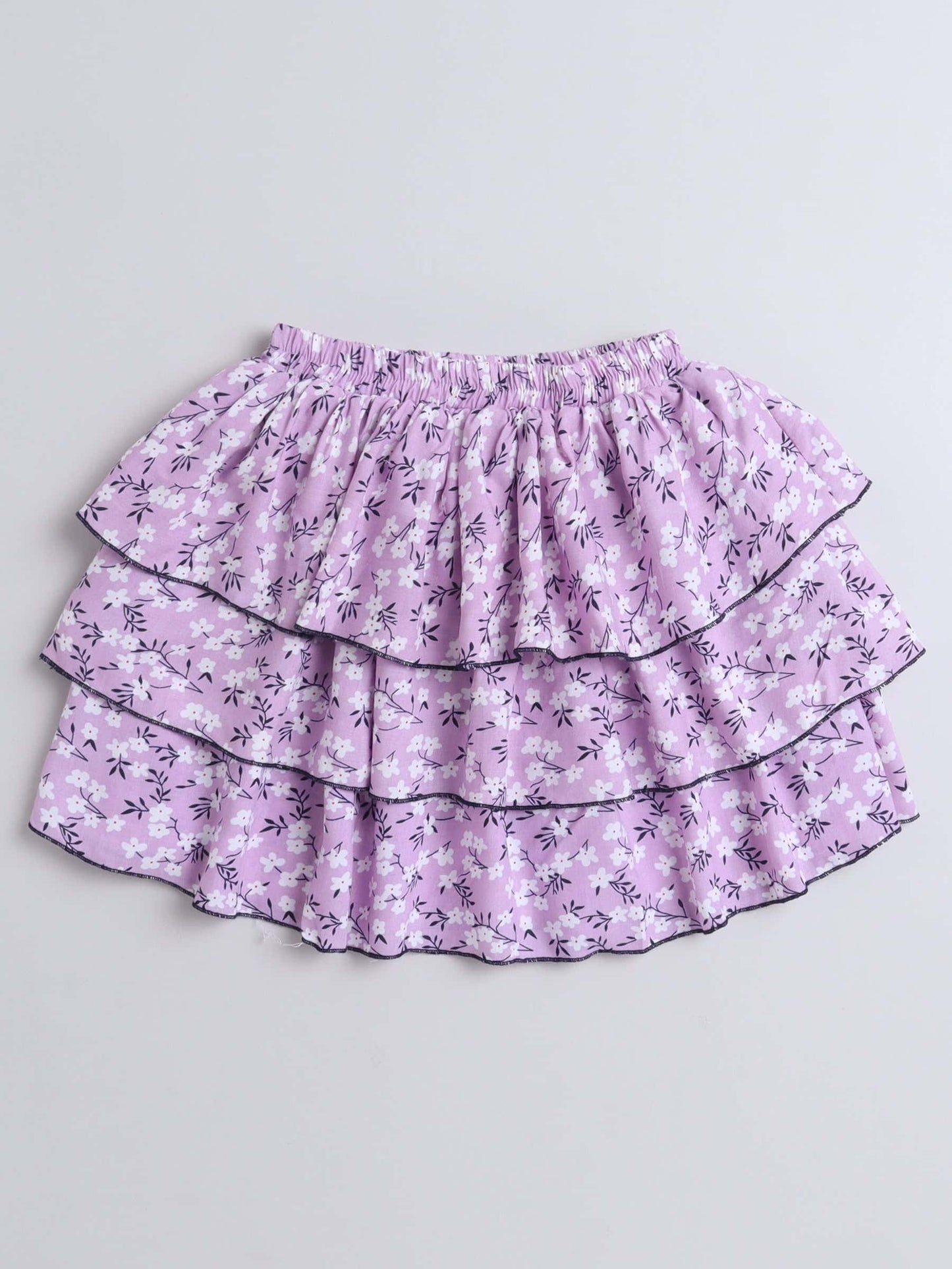 Girls Floral Print Crop Top & Three-Piece Lyre Skirt – Mauve Set - Pure, Chemical-Free Kidswear