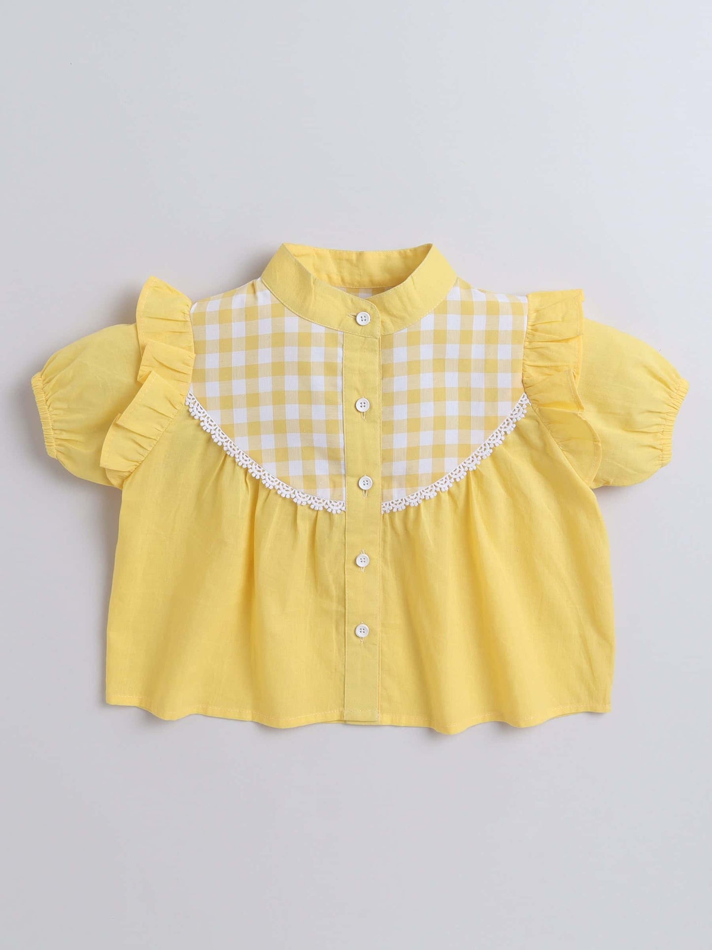 Aww Hunnie Check Yog Front Button 100% Cotton Top - Pure, Chemical-Free Kidswear
