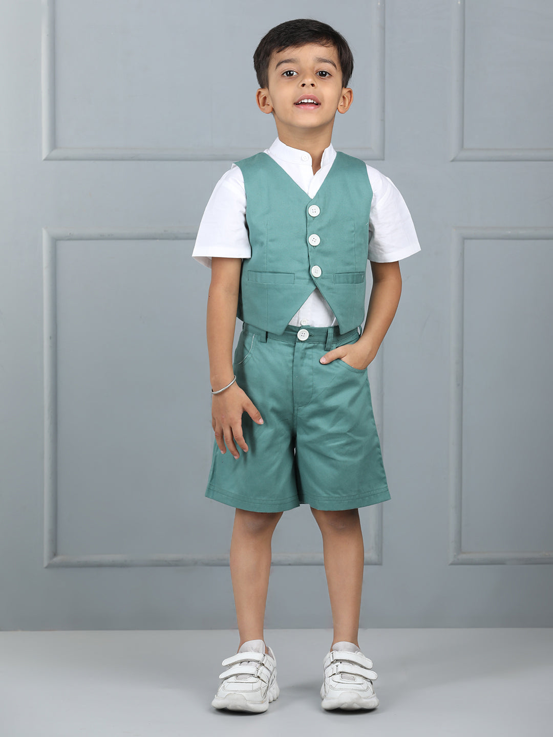 Aww Hunnie Kids’ Cotton Half-Sleeve Shirt & Vest with Pocketed Shorts Set – Premium Summer Wear