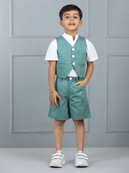 Aww Hunnie Kids’ Cotton Half-Sleeve Shirt & Vest with Pocketed Shorts Set – Premium Summer Wear