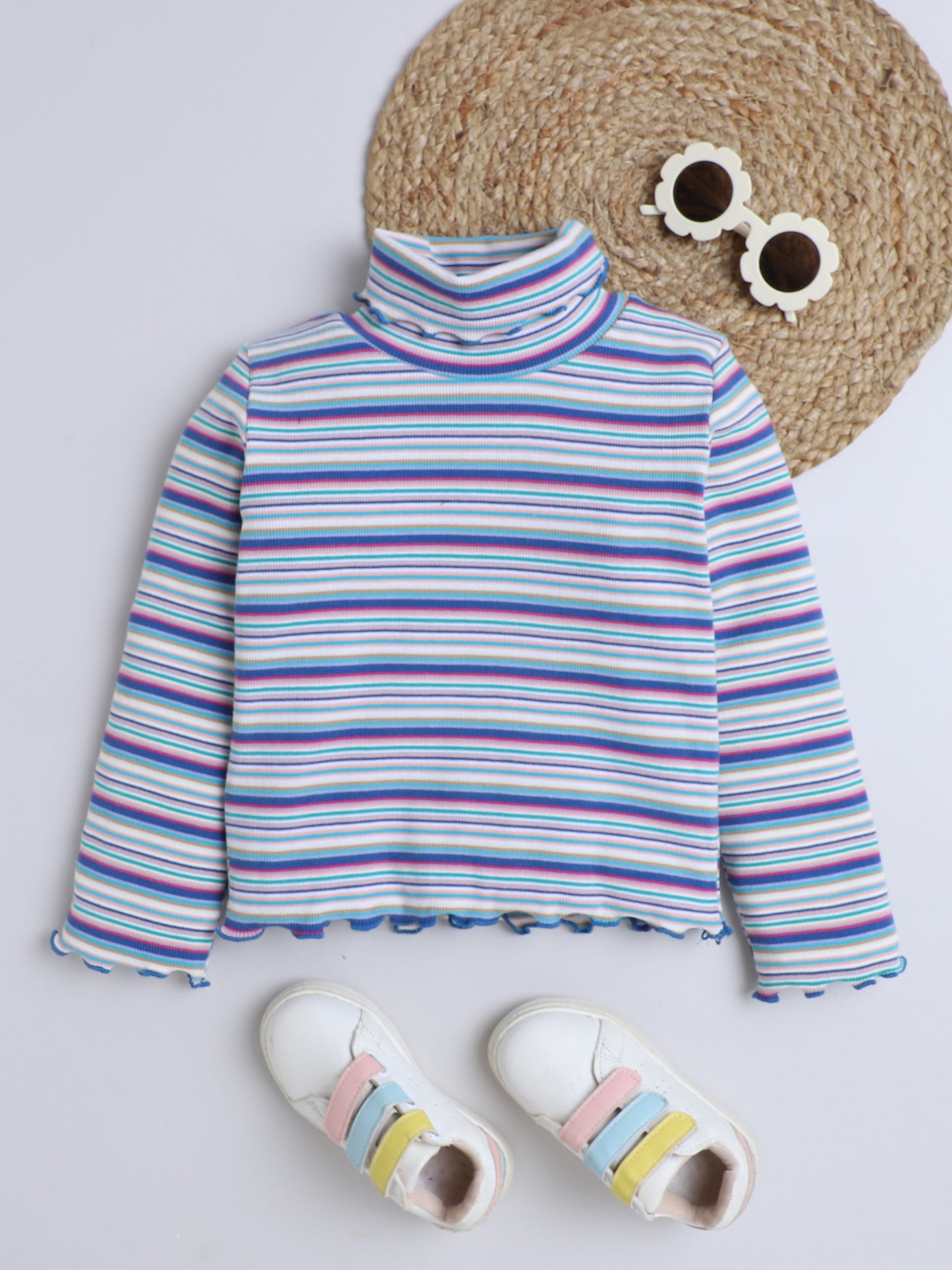 Ribbed Full Sleeves High Neck T-shirt