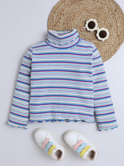 Ribbed Full Sleeves High Neck T-shirt