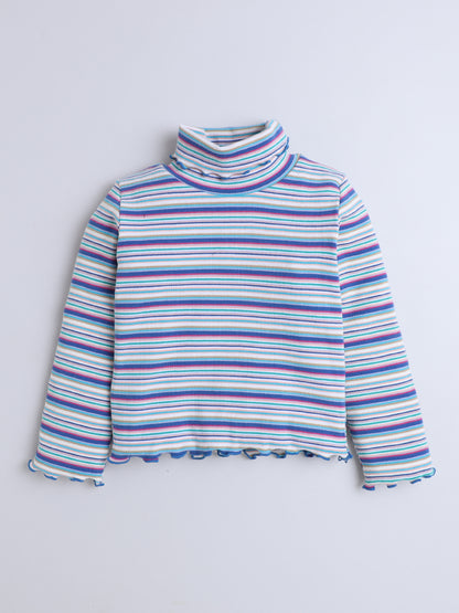 Ribbed Full Sleeves High Neck T-shirt