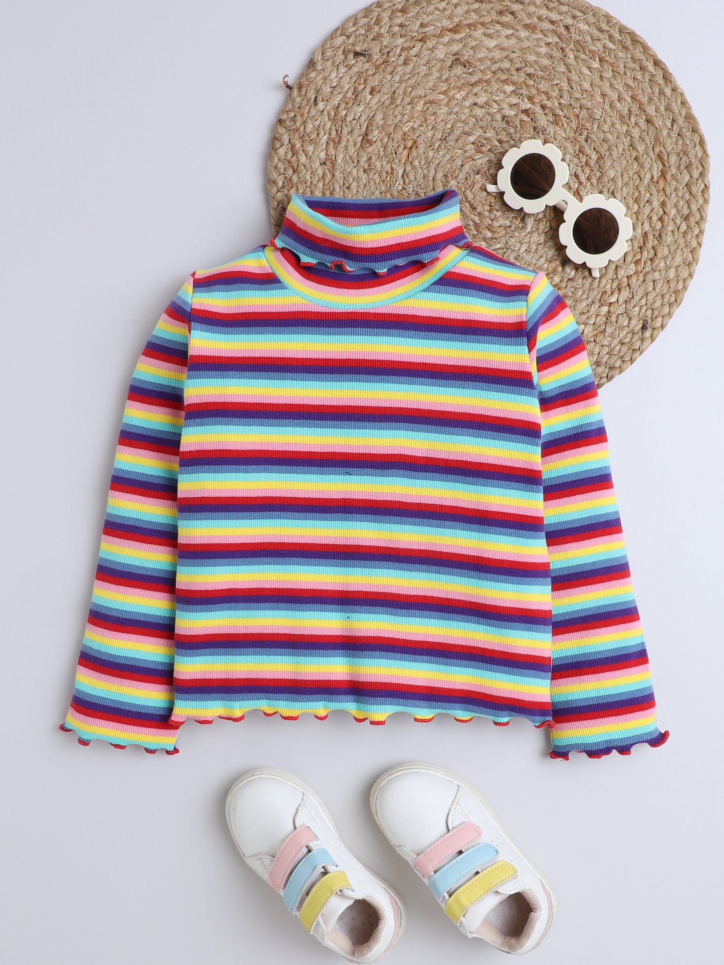 Ribbed Full Sleeves High Neck T-shirt