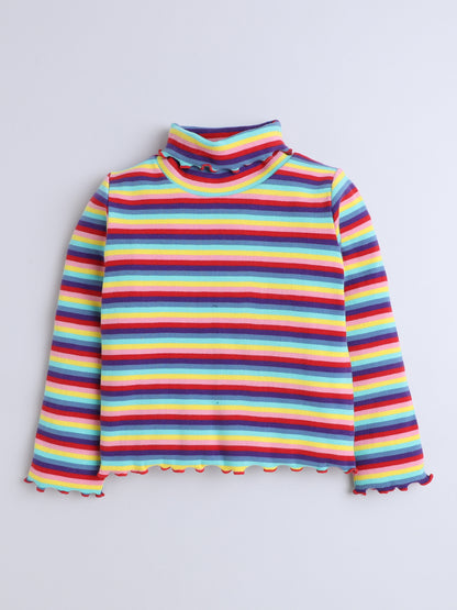Ribbed Full Sleeves High Neck T-shirt