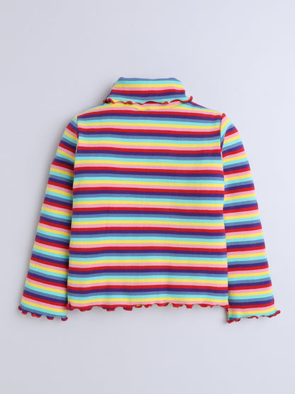 Ribbed Full Sleeves High Neck T-shirt