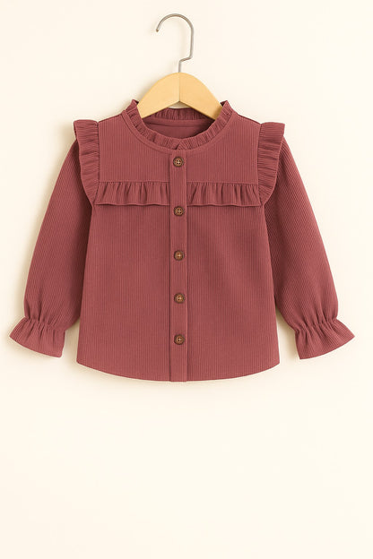 Corduroy Full Sleeves Front Botton Frill Style Top