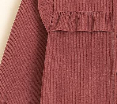 Corduroy Full Sleeves Front Botton Frill Style Top