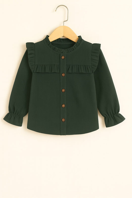 Corduroy Full Sleeves Front Botton Frill Style Top