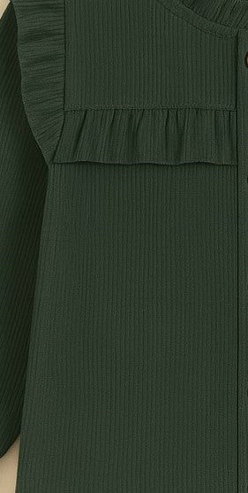 Corduroy Full Sleeves Front Botton Frill Style Top