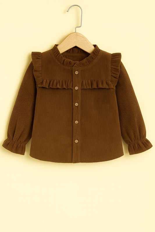 Corduroy Full Sleeves Front Botton Frill Style Top