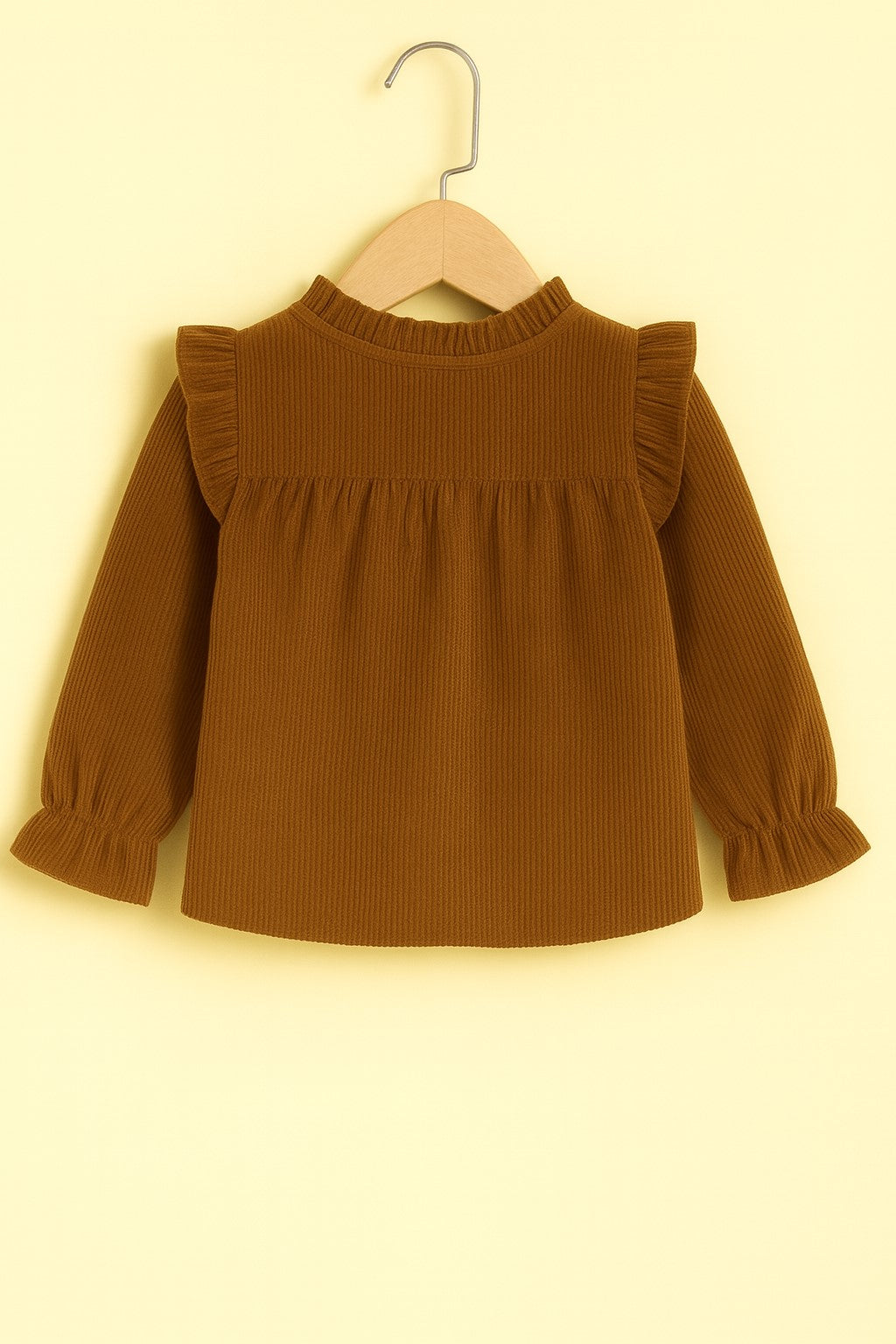 Corduroy Full Sleeves Front Botton Frill Style Top