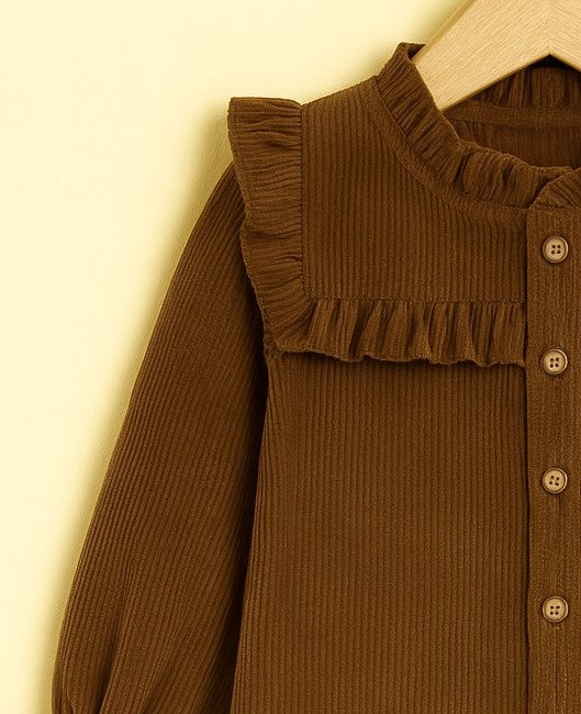 Corduroy Full Sleeves Front Botton Frill Style Top
