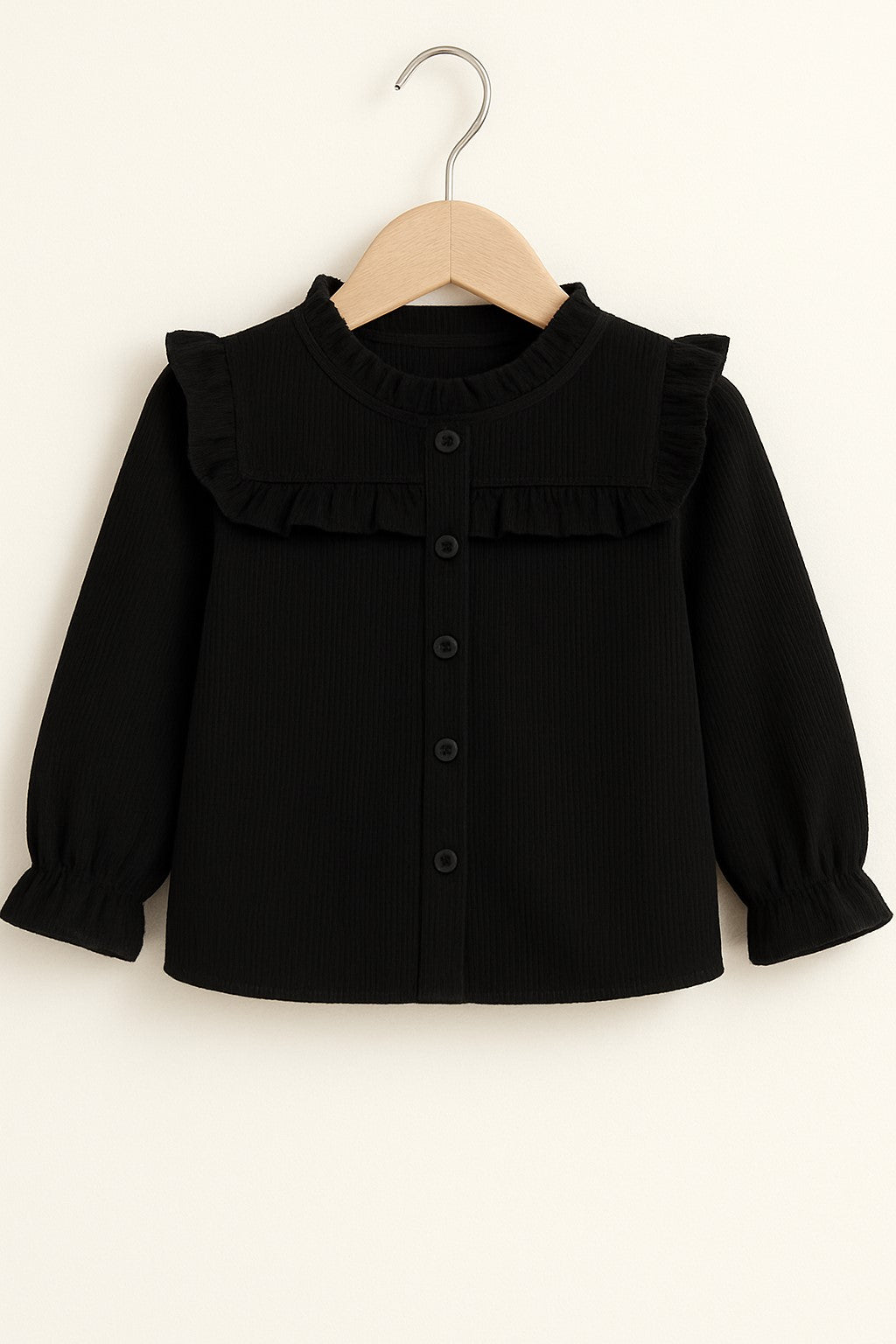 Corduroy Full Sleeves Front Botton Frill Style Top