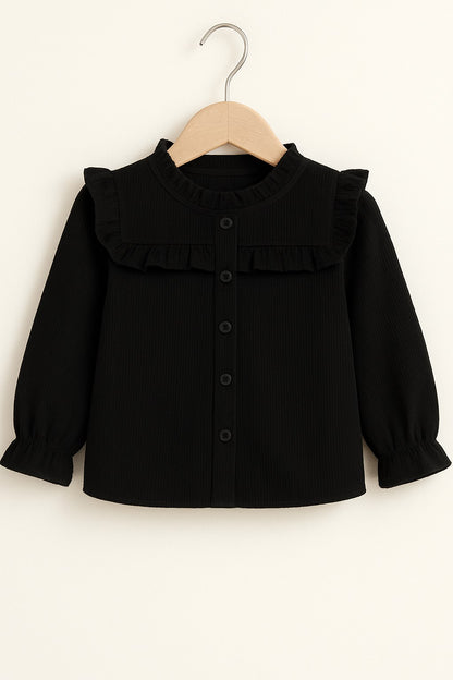 Corduroy Full Sleeves Front Botton Frill Style Top