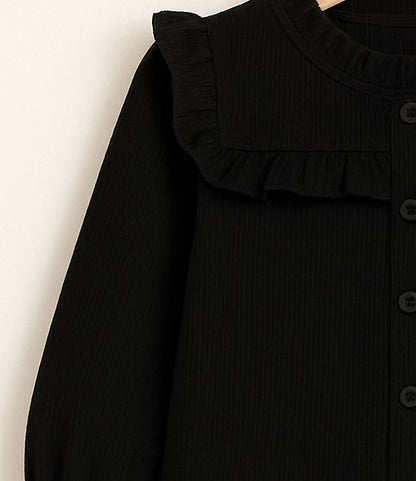 Corduroy Full Sleeves Front Botton Frill Style Top