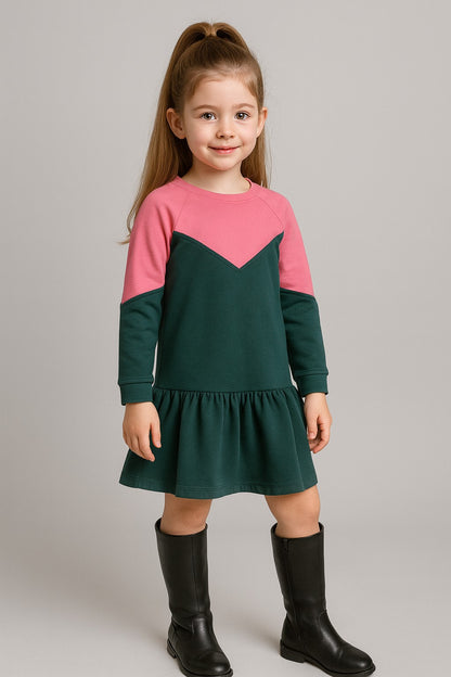 Terry cotton Full Sleeves Double Color Dress