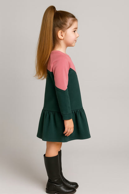 Terry cotton Full Sleeves Double Color Dress