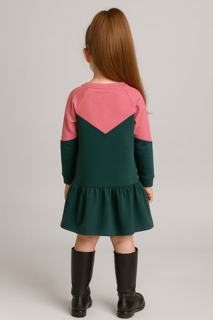 Terry cotton Full Sleeves Double Color Dress