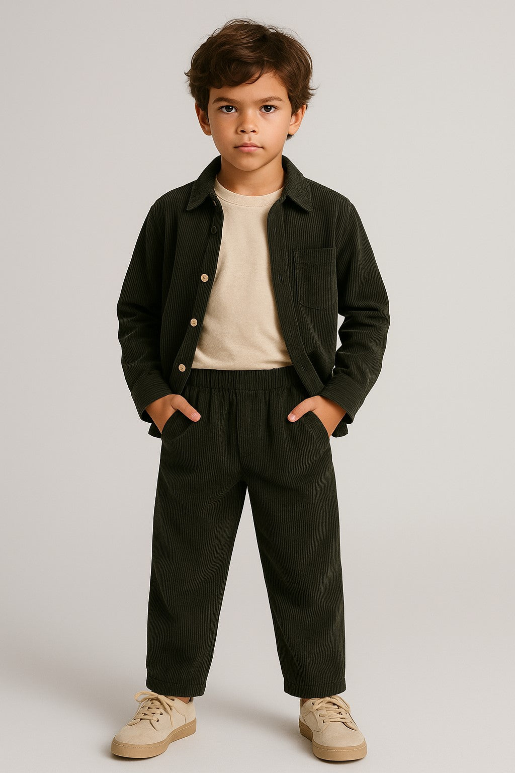 Cordoury Fabric Full Sleeves Shirt With Trouser And Half Sleeves T-shirt