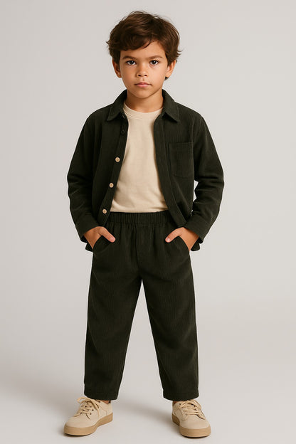 Cordoury Fabric Full Sleeves Shirt With Trouser And Half Sleeves T-shirt