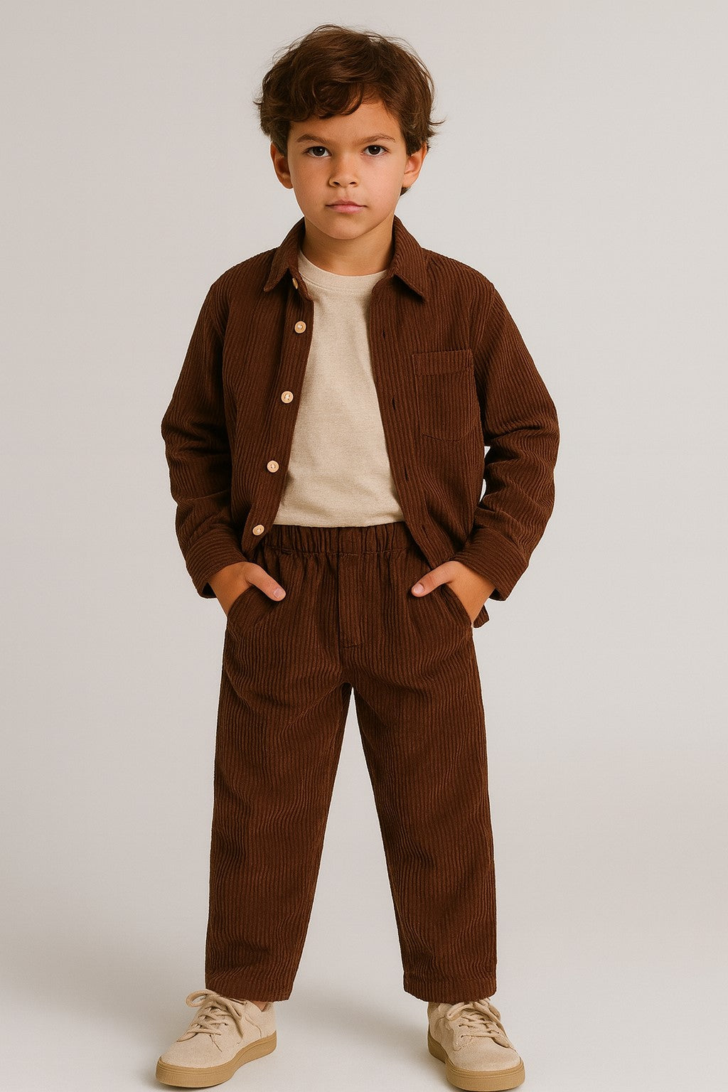 Cordoury Fabric Full Sleeves Shirt With Trouser And Half Sleeves T-shirt