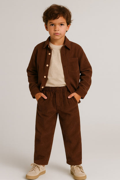 Cordoury Fabric Full Sleeves Shirt With Trouser And Half Sleeves T-shirt