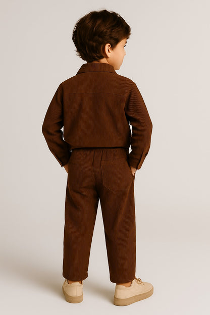 Cordoury Fabric Full Sleeves Shirt With Trouser And Half Sleeves T-shirt