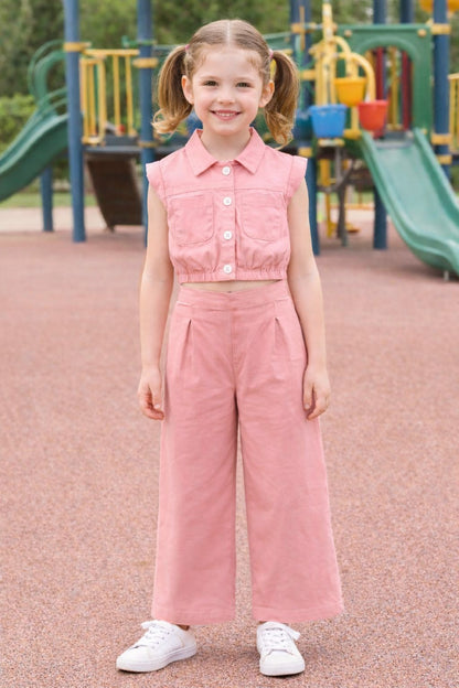 Aww Hunnnie Cotton Sleeveless Crop Top With Pants Co Ords Set