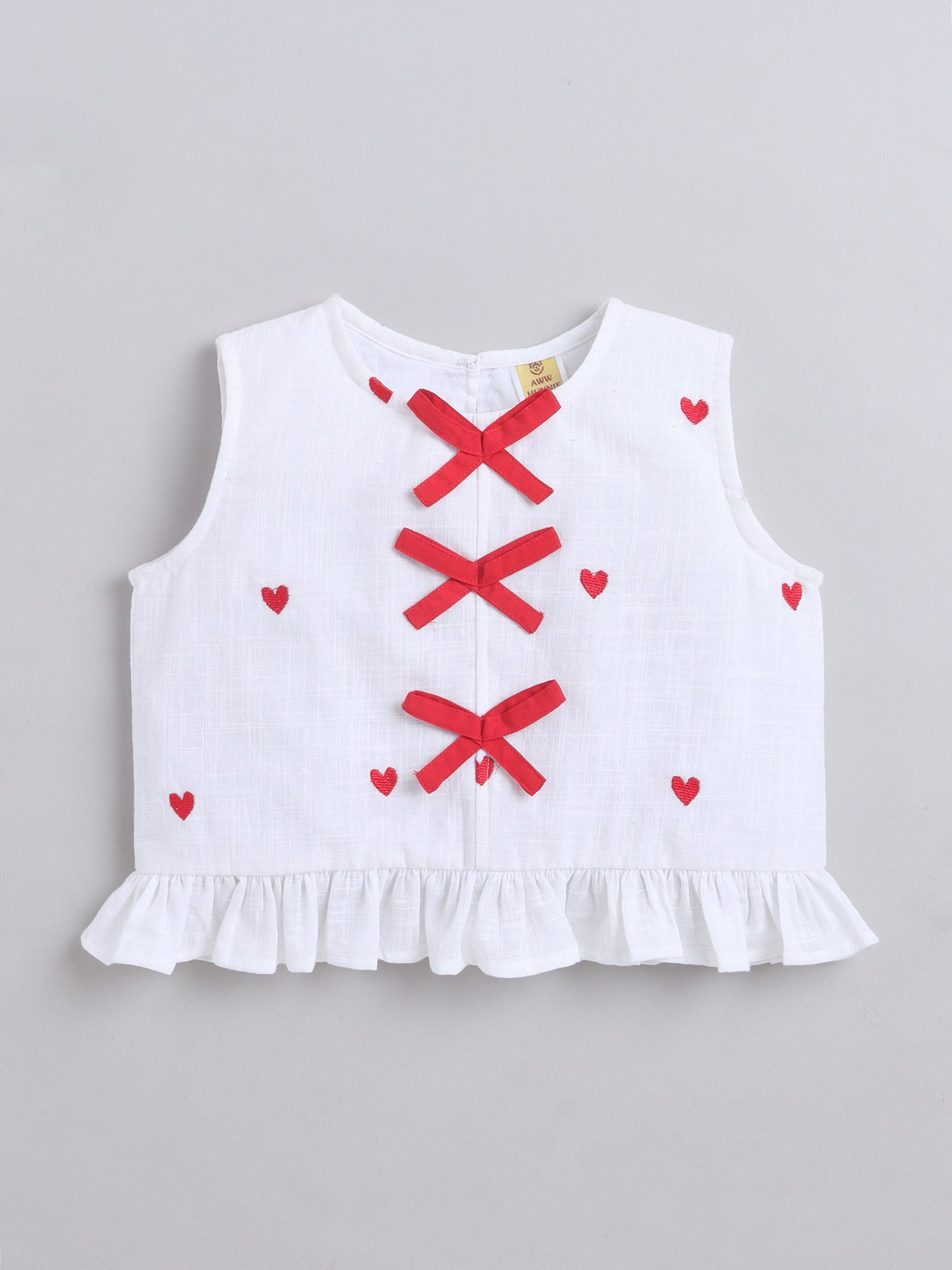 Cotton Sleeveless Heart Embroidery Design Top With Bottom Co Ords Set