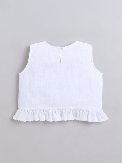 Cotton Sleeveless Heart Embroidery Design Top With Bottom Co Ords Set