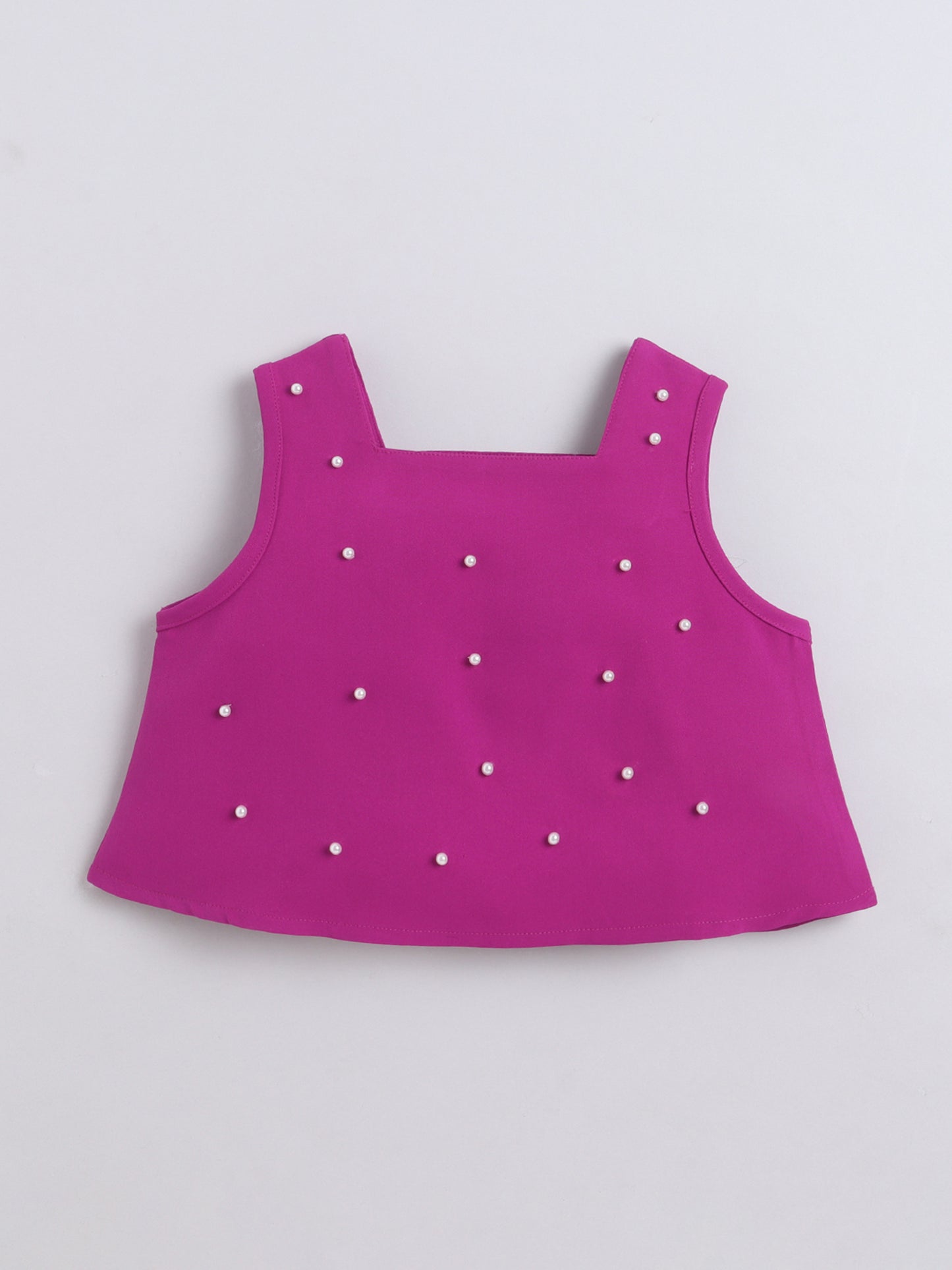 Bananna Crape Fabric Sleeveless Pearl Design Crop Top With Bottom Co Ords Set