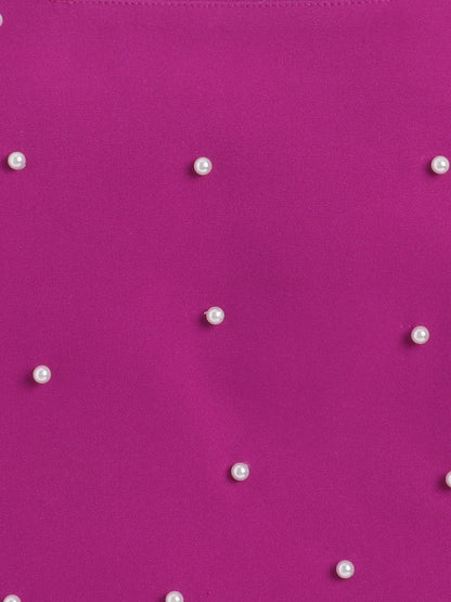 Bananna Crape Fabric Sleeveless Pearl Design Crop Top With Bottom Co Ords Set