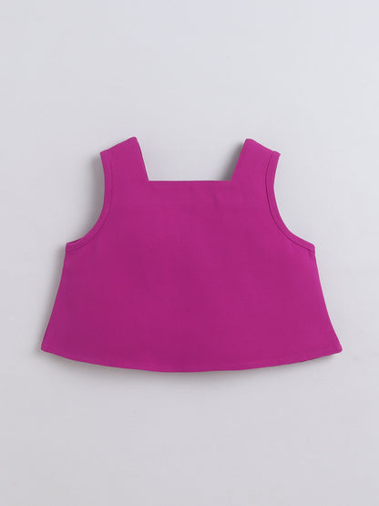 Bananna Crape Fabric Sleeveless Pearl Design Crop Top With Bottom Co Ords Set