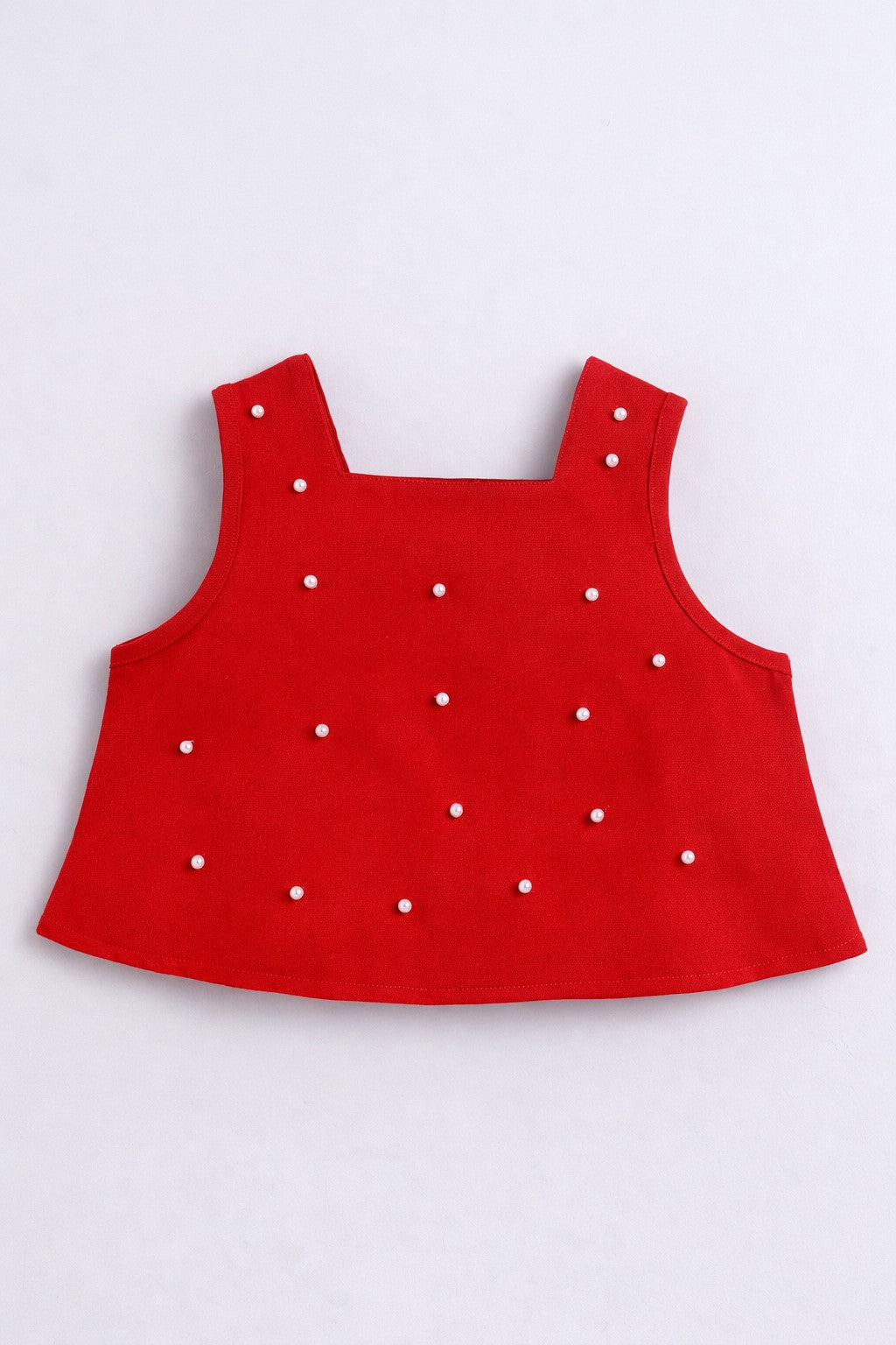 Bananna Crape Fabric Sleeveless Pearl Design Crop Top With Bottom Co Ords Set