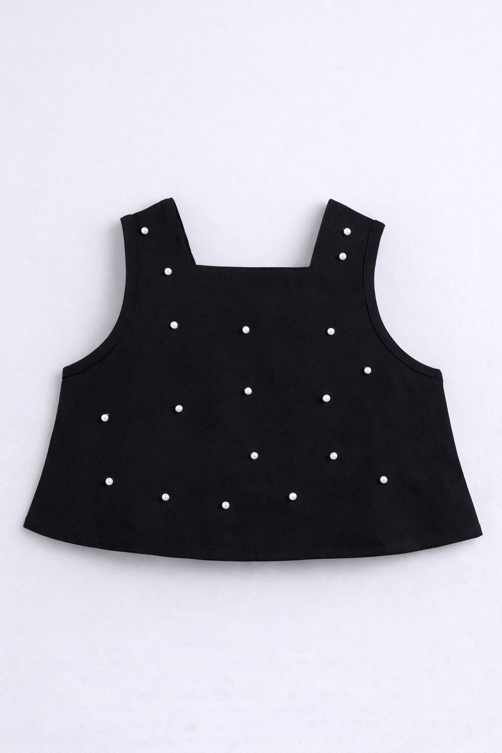 Bananna Crape Fabric Sleeveless Pearl Design Crop Top With Bottom Co Ords Set