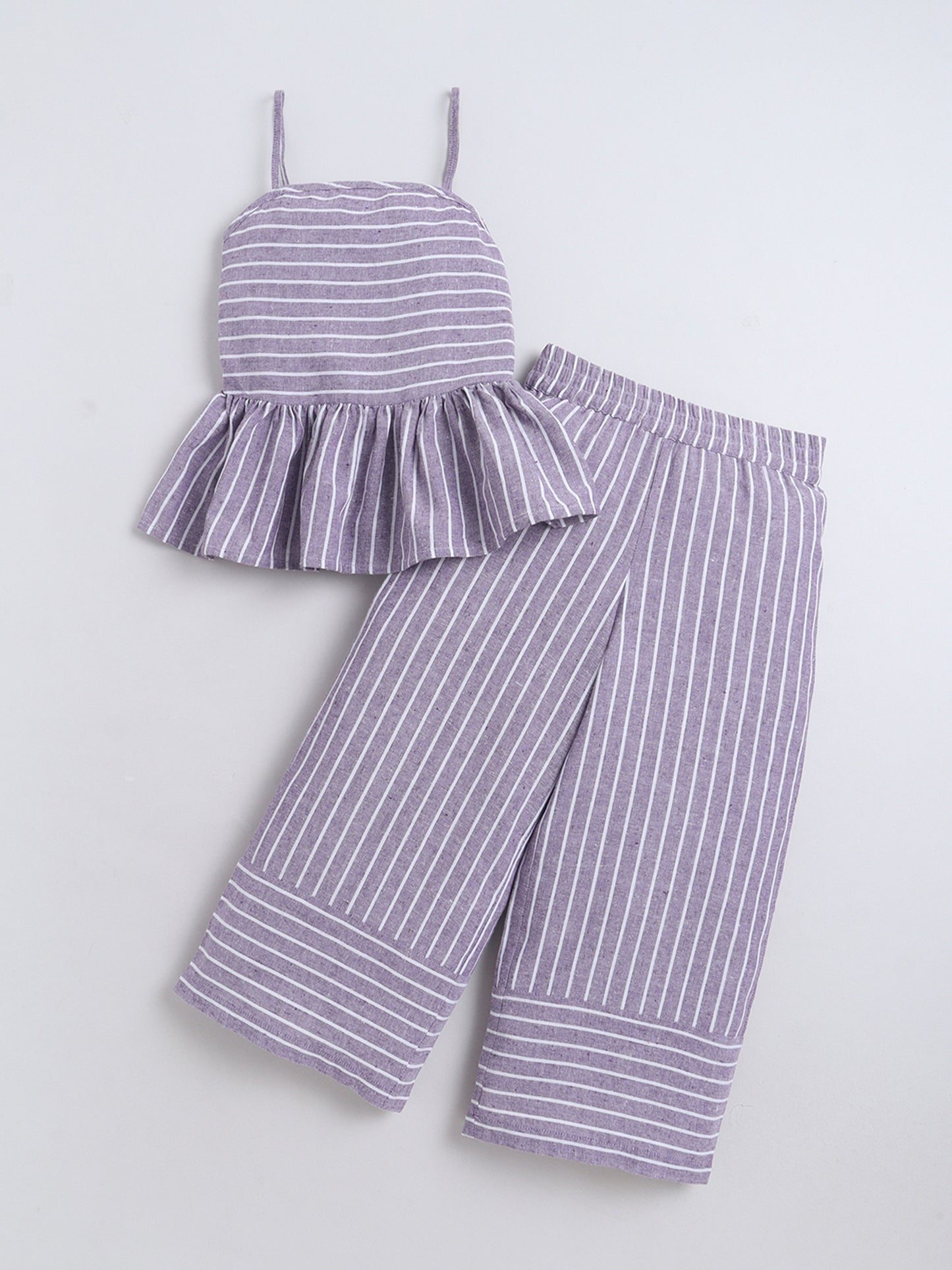 Bananna Cotton Sleeveless Stripe Peplum Top With Bottom Co Ords Set