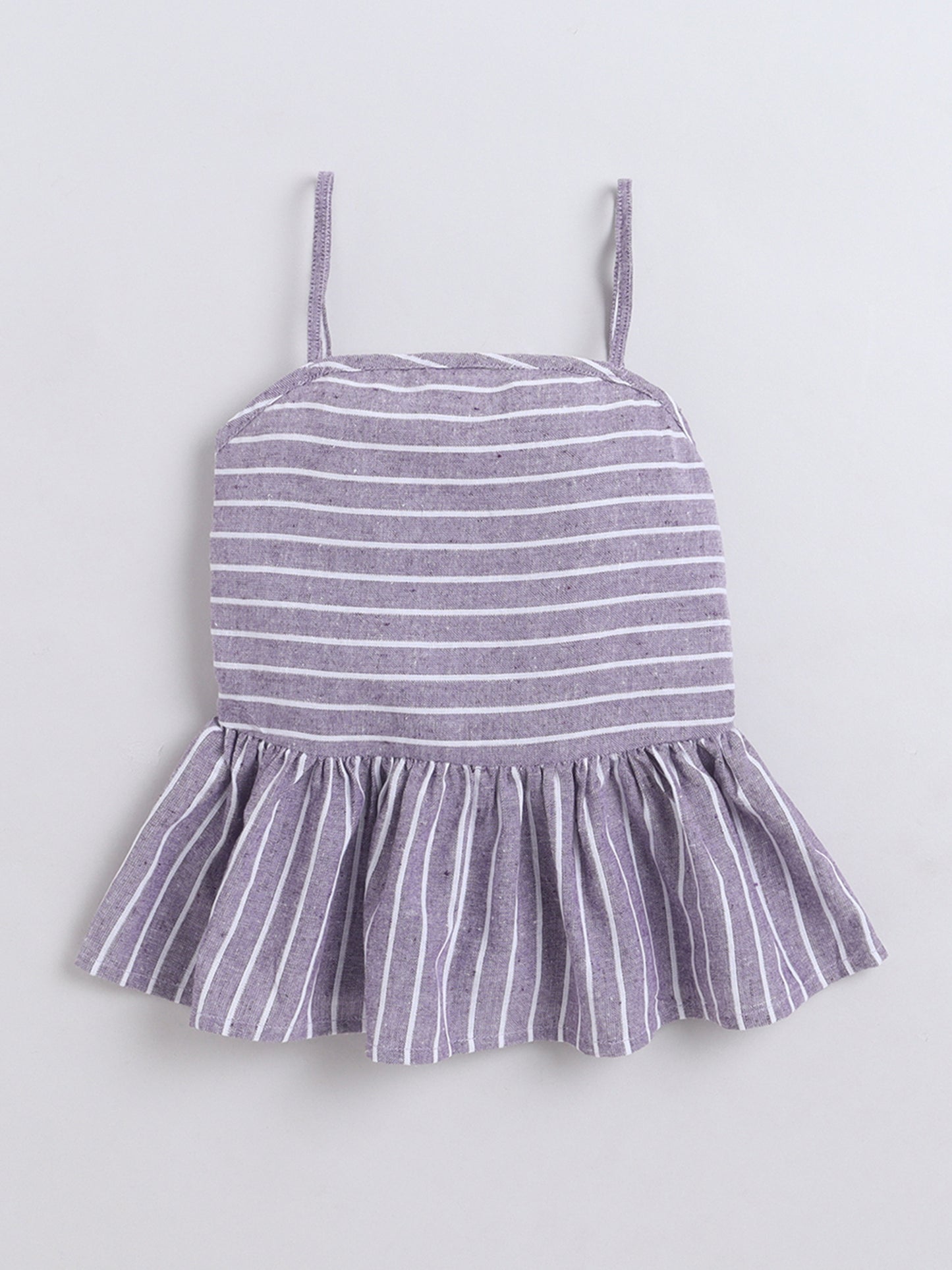 Bananna Cotton Sleeveless Stripe Peplum Top With Bottom Co Ords Set