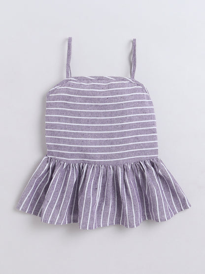 Bananna Cotton Sleeveless Stripe Peplum Top With Bottom Co Ords Set