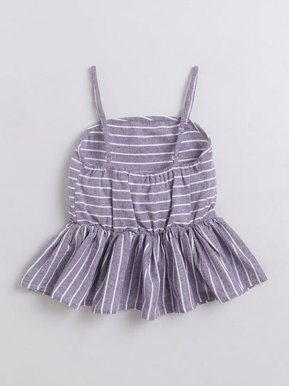 Bananna Cotton Sleeveless Stripe Peplum Top With Bottom Co Ords Set
