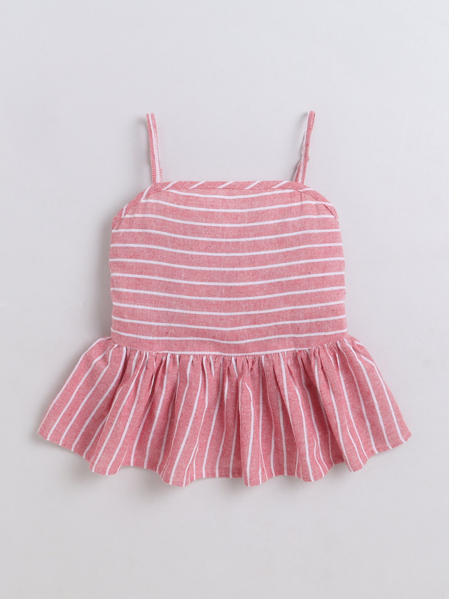 Bananna Cotton Sleeveless Stripe Peplum Top With Bottom Co Ords Set