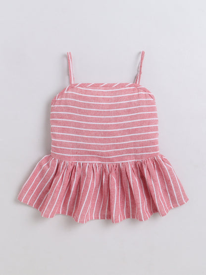 Bananna Cotton Sleeveless Stripe Peplum Top With Bottom Co Ords Set