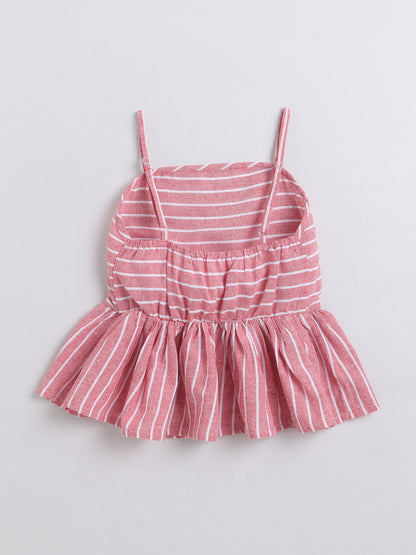 Bananna Cotton Sleeveless Stripe Peplum Top With Bottom Co Ords Set