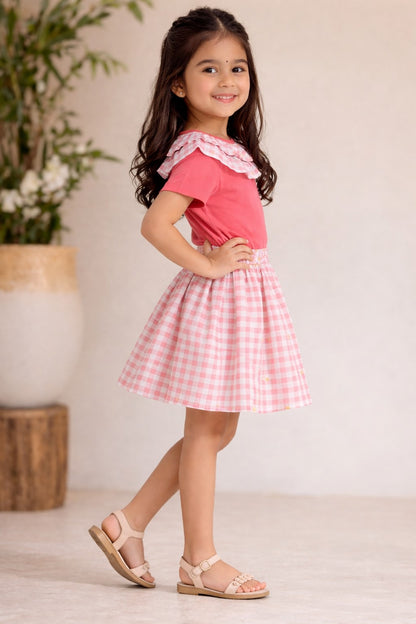 Cotton Half Sleeves T-shirt With Printed Skirt