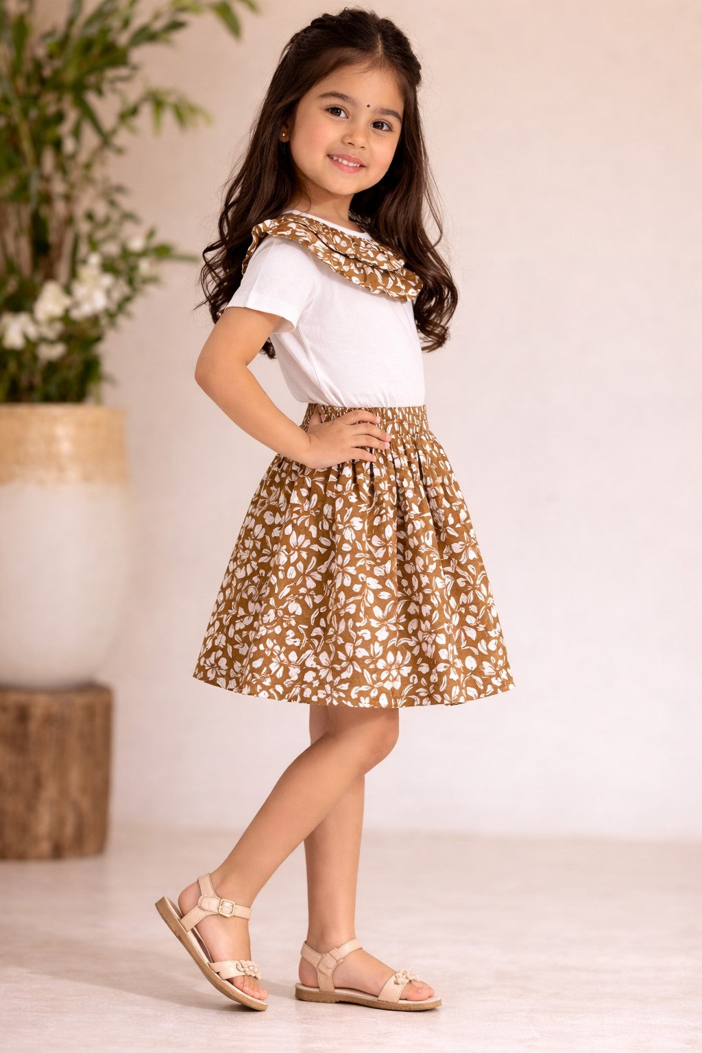 Cotton Half Sleeves T-shirt With Printed Skirt
